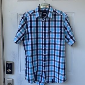ZAB COMPANY. Blue/White/Black Checkered, Button down Shirt. Size M, 39/4…
